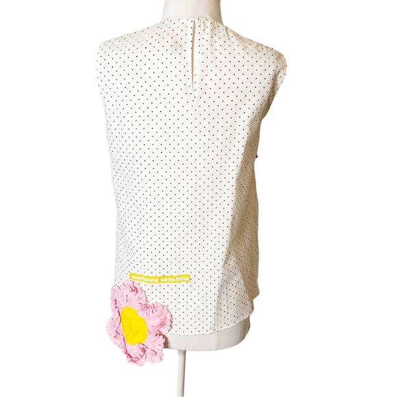 Marianna Senchina polka dot flower inscription sleeveless blouse top sz M - Picture 4 of 7